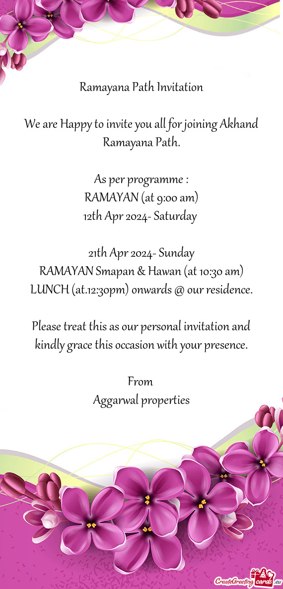 We are Happy to invite you all for joining Akhand Ramayana Path