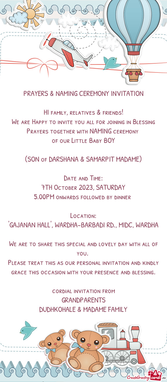 We are Happy to invite you all for joining in Blessing Prayers together with NAMING ceremony