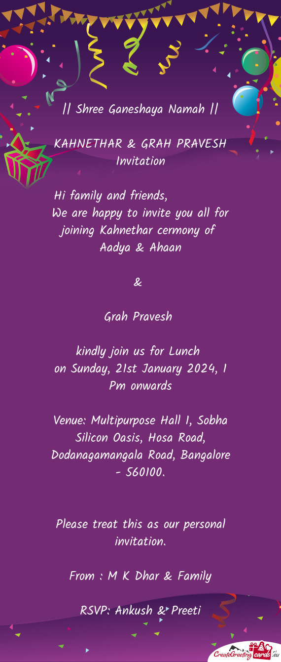 We are happy to invite you all for joining Kahnethar cermony of