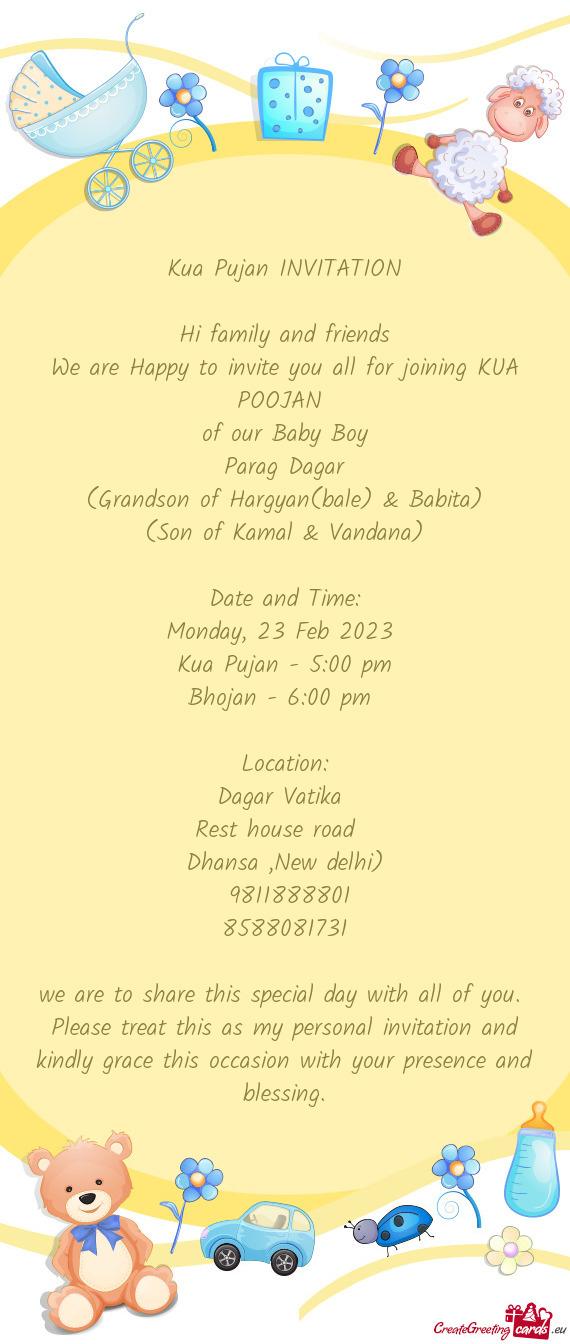 We are Happy to invite you all for joining KUA POOJAN