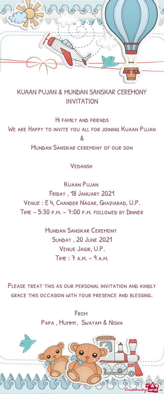 We are Happy to invite you all for joining Kuaan Pujan &