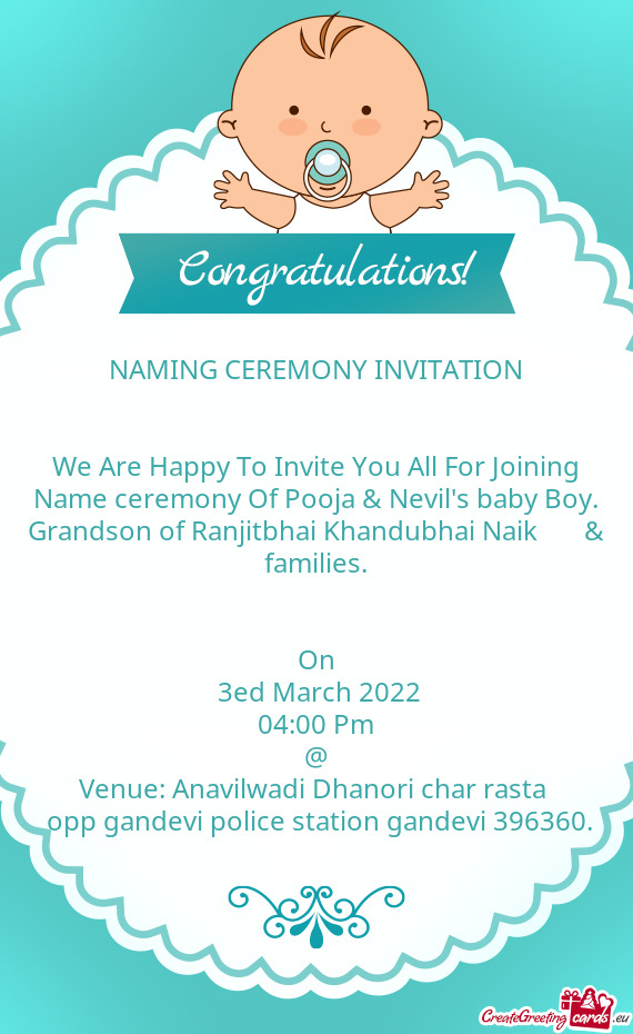 We Are Happy To Invite You All For Joining Name ceremony Of Pooja & Nevil