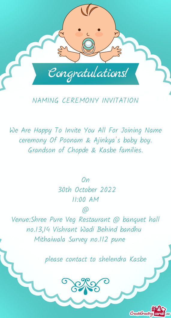 We Are Happy To Invite You All For Joining Name ceremony Of Poonam & Ajinkya