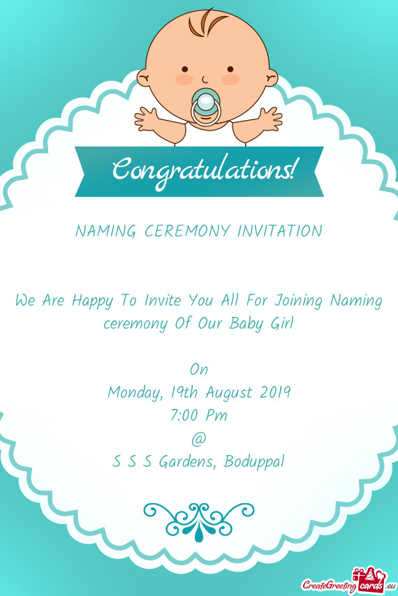 We Are Happy To Invite You All For Joining Naming ceremony Of Our Baby Girl