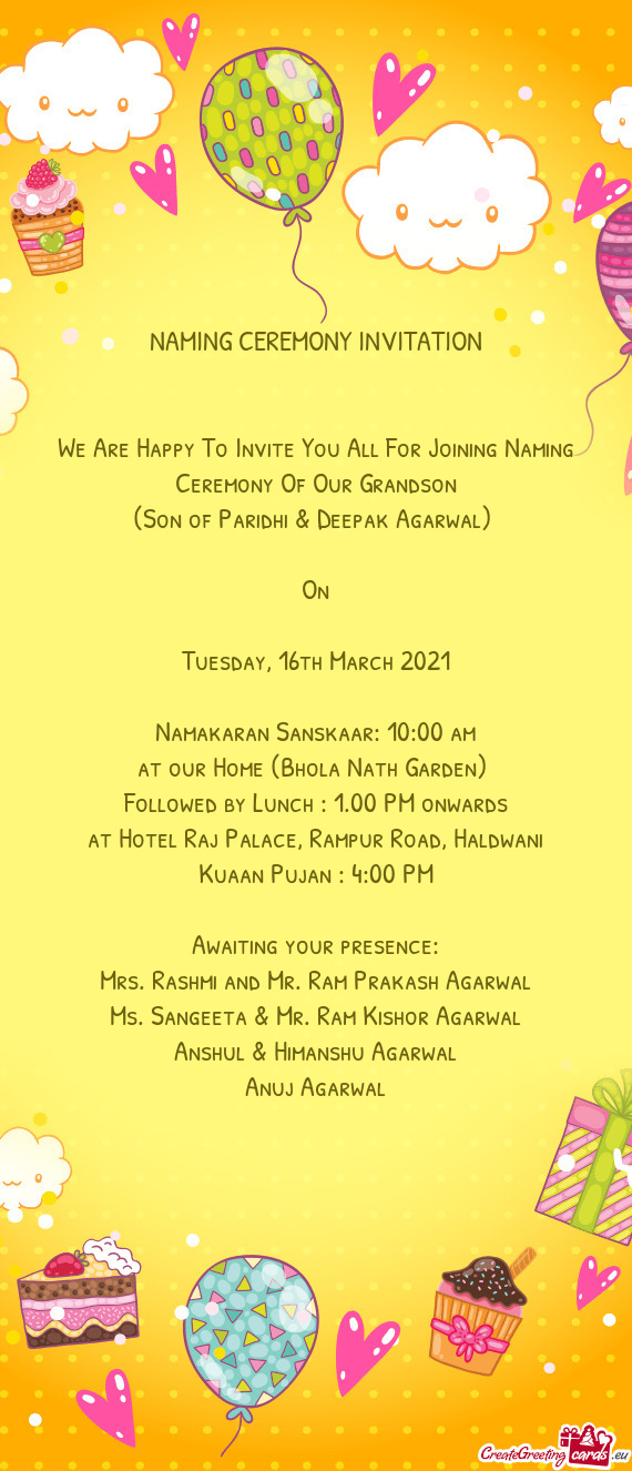 We Are Happy To Invite You All For Joining Naming Ceremony Of Our Grandson