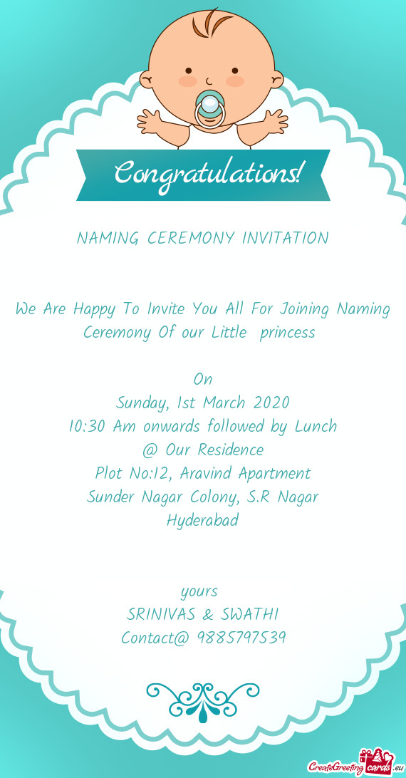 We Are Happy To Invite You All For Joining Naming Ceremony Of our Little princess