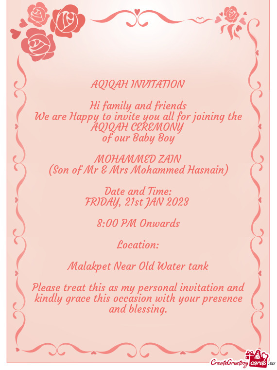 We are Happy to invite you all for joining the AQIQAH CEREMONY