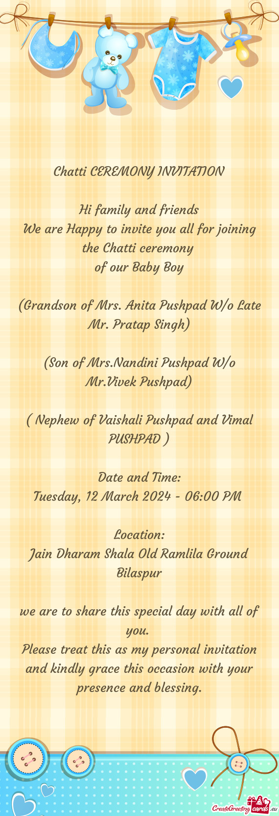 We are Happy to invite you all for joining the Chatti ceremony