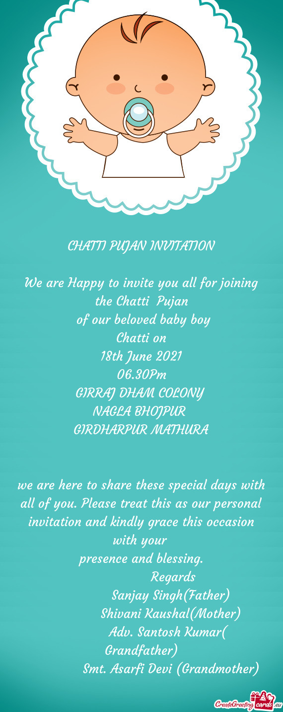 We are Happy to invite you all for joining the Chatti Pujan