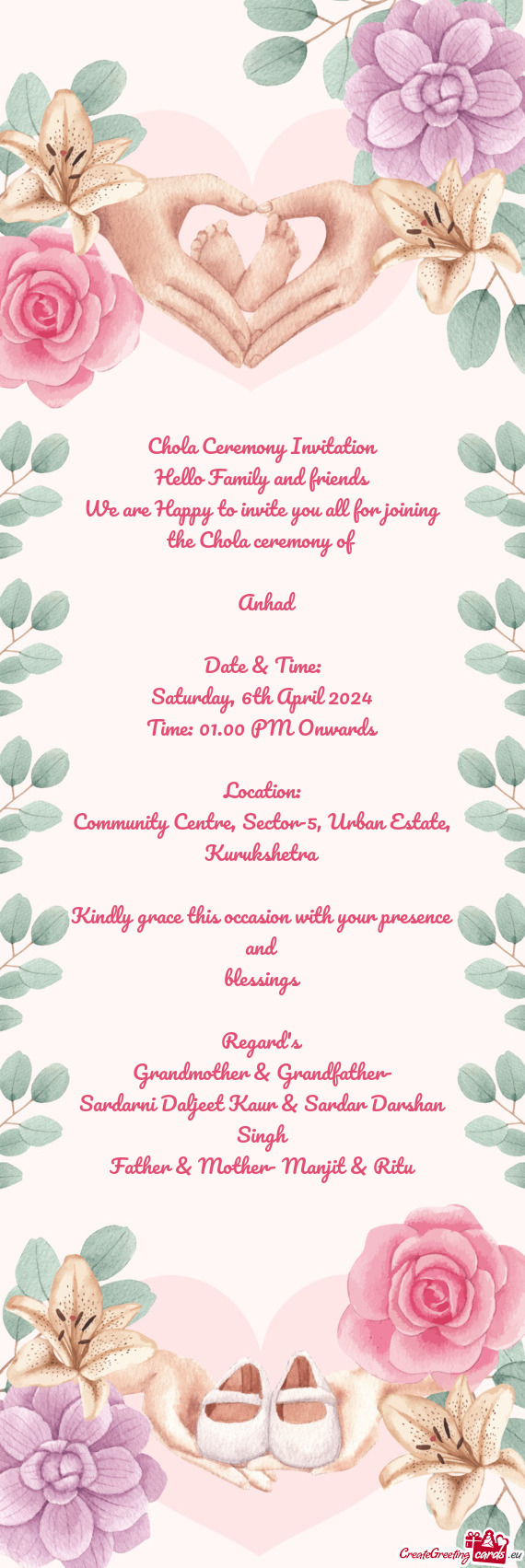 We are Happy to invite you all for joining the Chola ceremony of