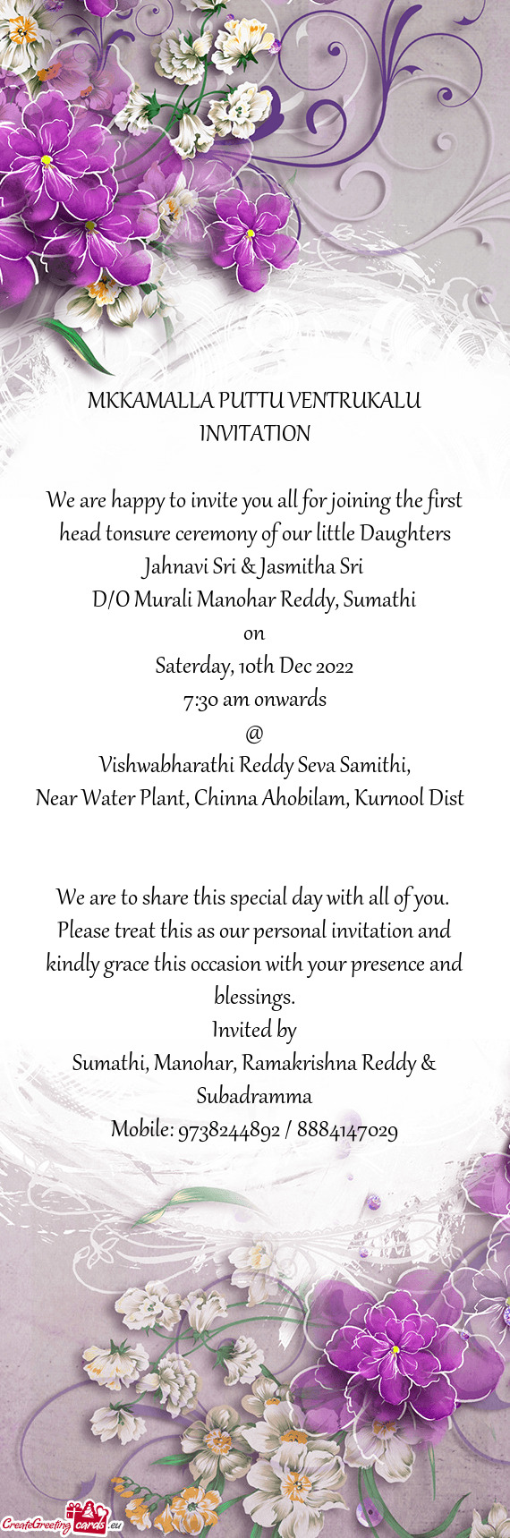 We are happy to invite you all for joining the first head tonsure ceremony of our little Daughters
