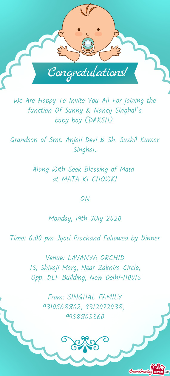 We Are Happy To Invite You All For joining the function Of Sunny & Nancy Singhal