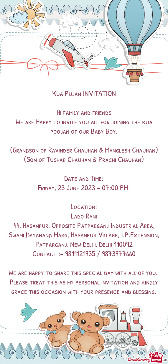 We are Happy to invite you all for joining the kua poojan of our Baby Boy