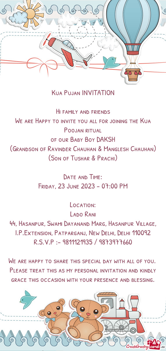 We are Happy to invite you all for joining the Kua Poojan ritual