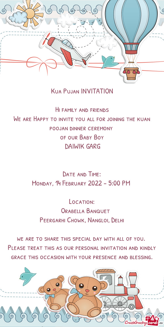 We are Happy to invite you all for joining the kuan poojan dinner ceremony