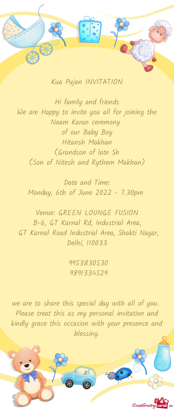 We are Happy to invite you all for joining the Naam Karan ceremony