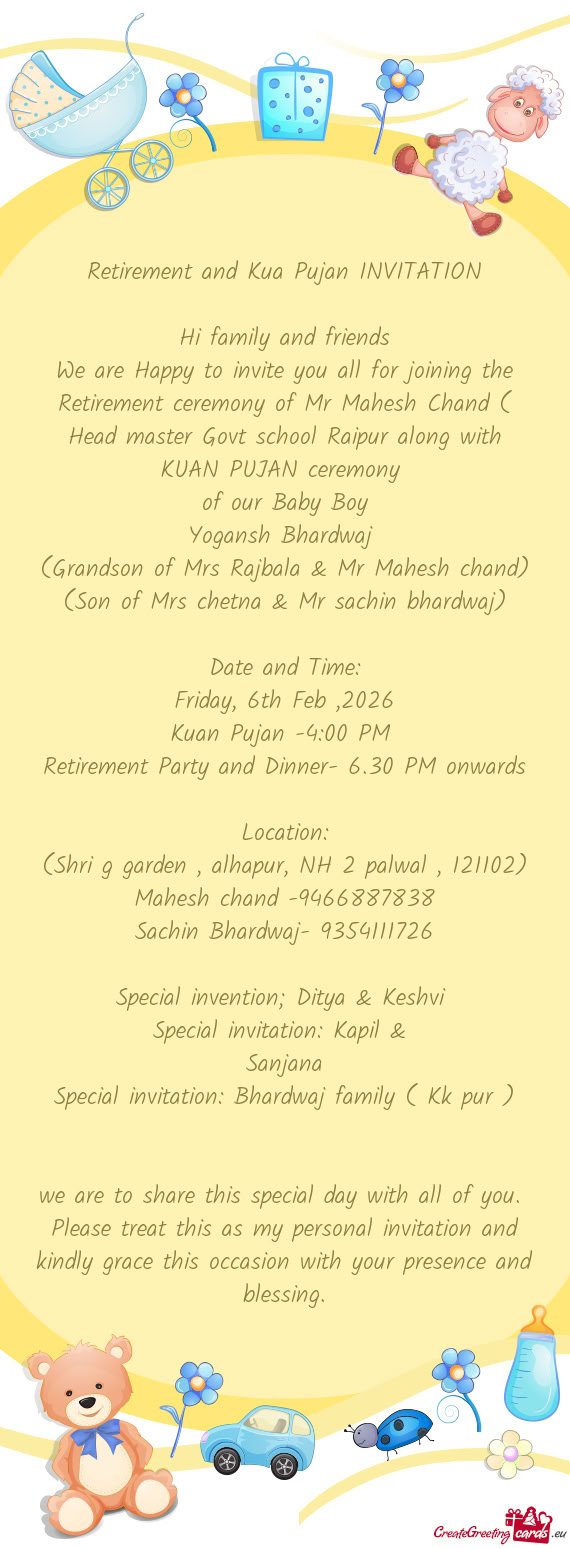 We are Happy to invite you all for joining the Retirement ceremony of Mr Mahesh Chand ( Head master