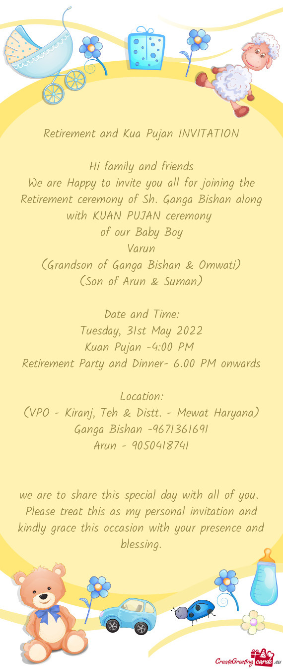 We are Happy to invite you all for joining the Retirement ceremony of Sh. Ganga Bishan along with KU