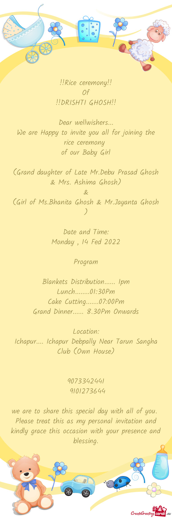 We are Happy to invite you all for joining the rice ceremony