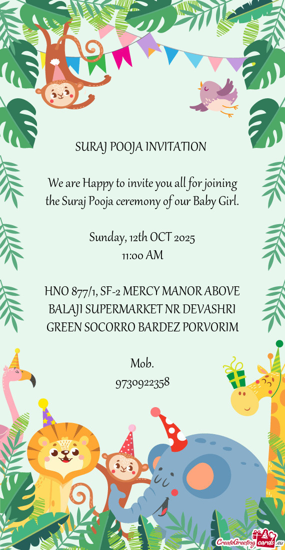 We are Happy to invite you all for joining the Suraj Pooja ceremony of our Baby Girl