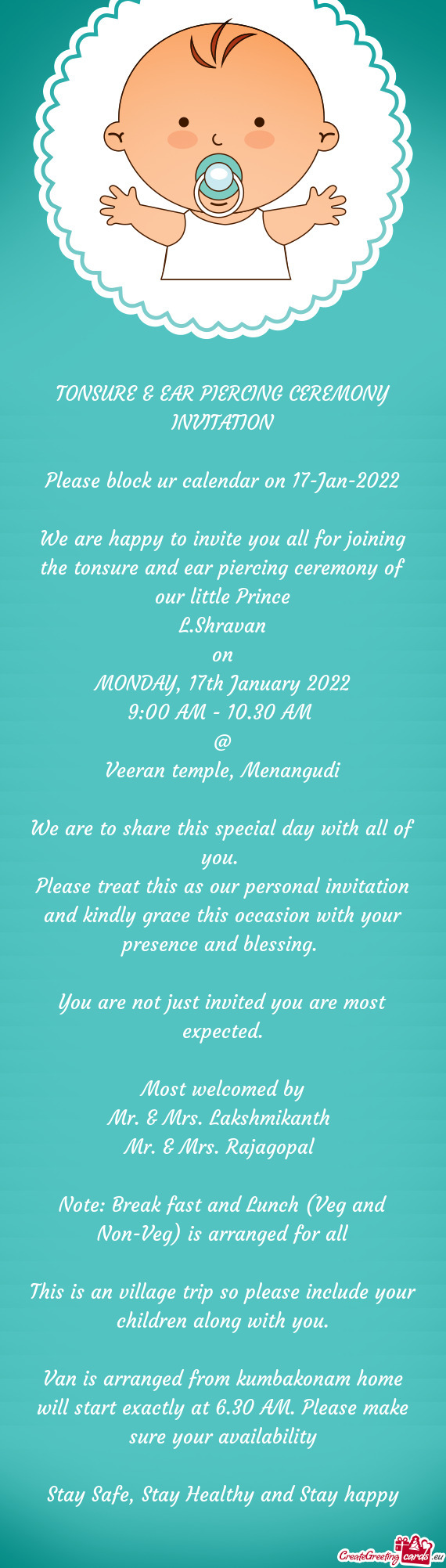 We are happy to invite you all for joining the tonsure and ear piercing ceremony of our little Princ