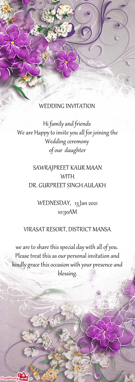 We are Happy to invite you all for joining the Wedding ceremony