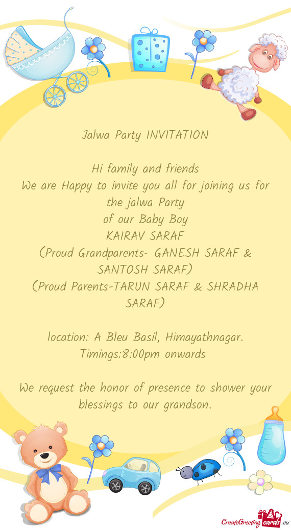 We are Happy to invite you all for joining us for the jalwa Party