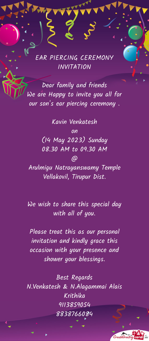 We are Happy to invite you all for our son