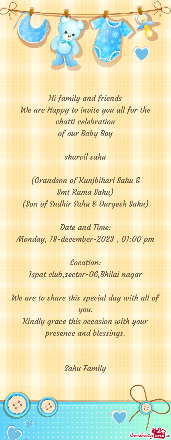 We are Happy to invite you all for the chatti celebration