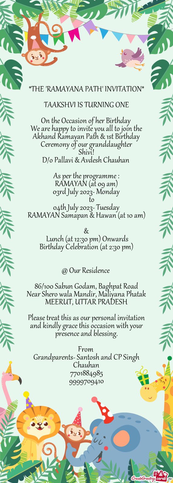 We are happy to invite you all to join the Akhand Ramayan Path & 1st Birthday Ceremony of our grandd
