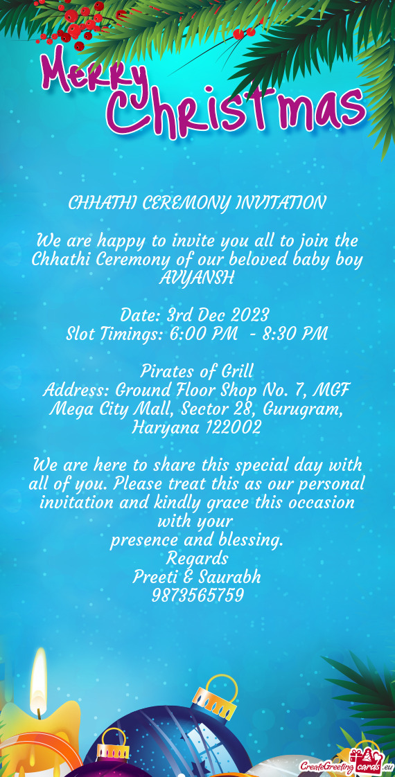 We are happy to invite you all to join the Chhathi Ceremony of our beloved baby boy AVYANSH