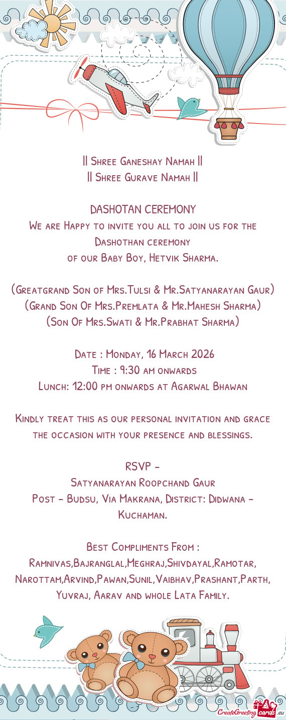 We are Happy to invite you all to join us for the Dashothan ceremony