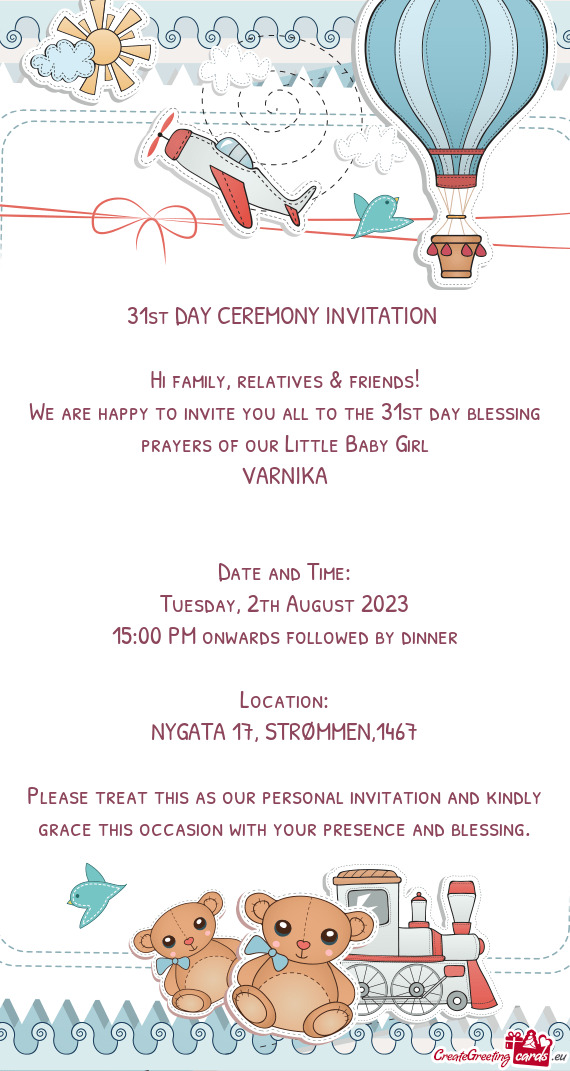 We are happy to invite you all to the 31st day blessing prayers of our Little Baby Girl