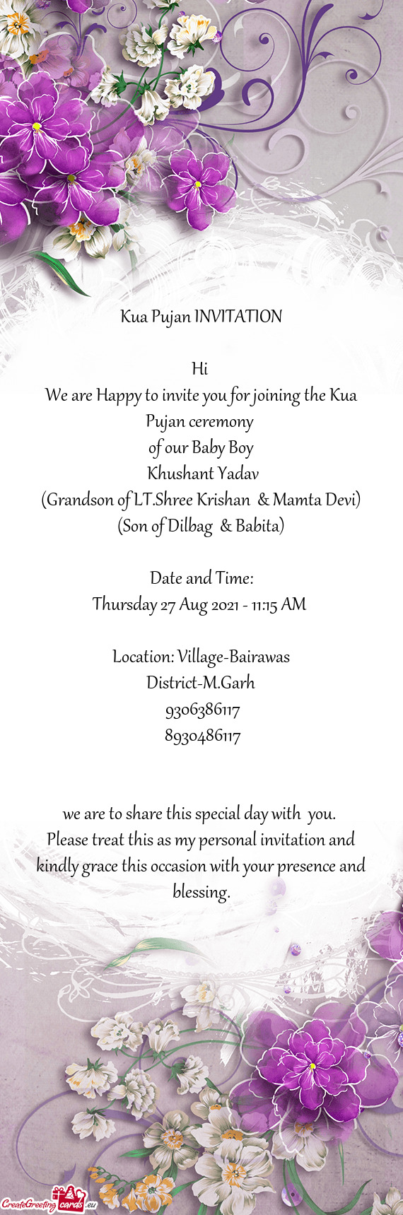 We are Happy to invite you for joining the Kua Pujan ceremony