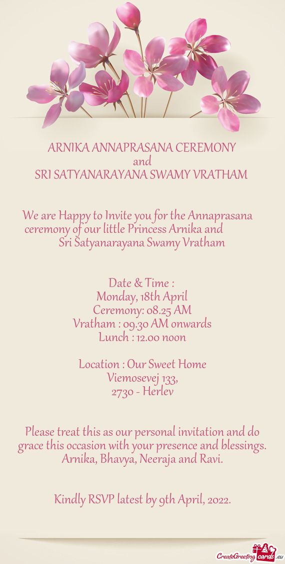 We are Happy to Invite you for the Annaprasana