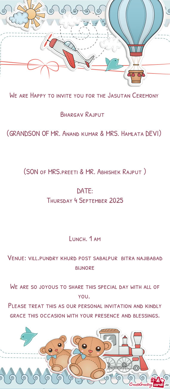 We are Happy to invite you for the Jasutan Ceremony