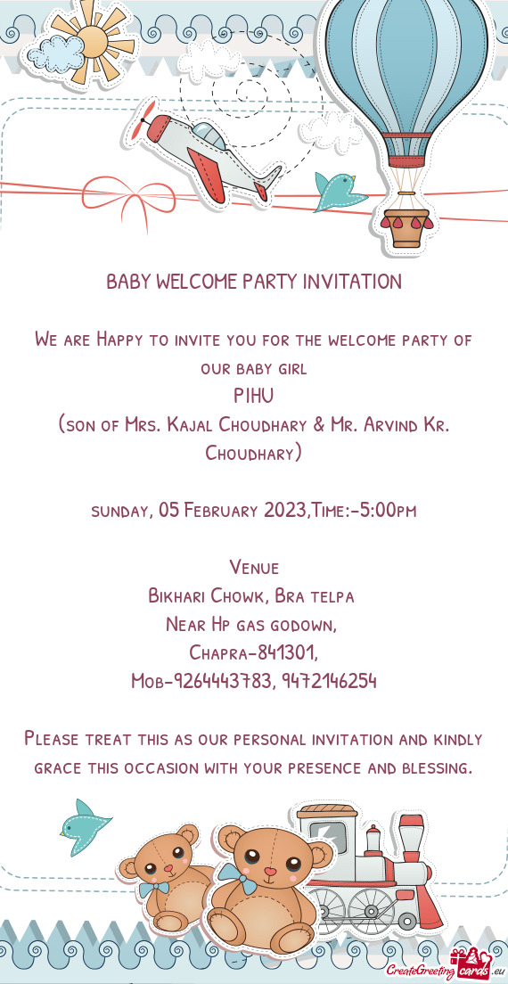 We are Happy to invite you for the welcome party of our baby girl