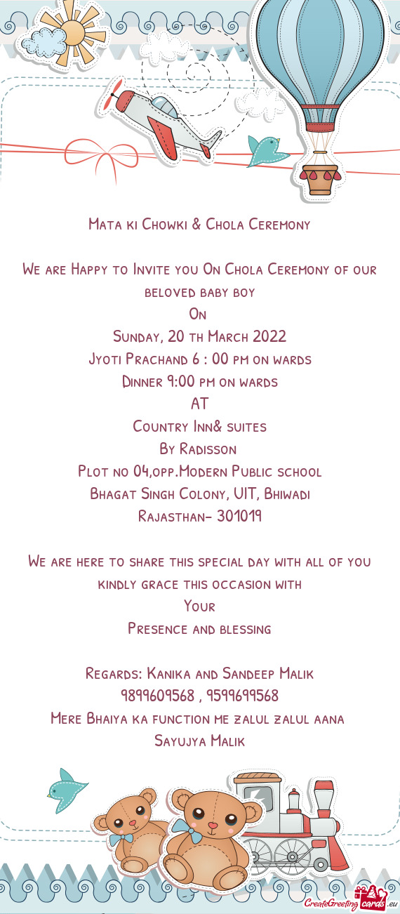 We are Happy to Invite you On Chola Ceremony of our beloved baby boy