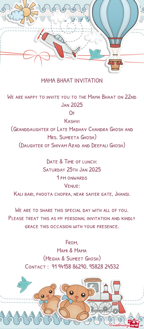 We are happy to invite you to the Mama Bhaat on 22nd Jan 2025