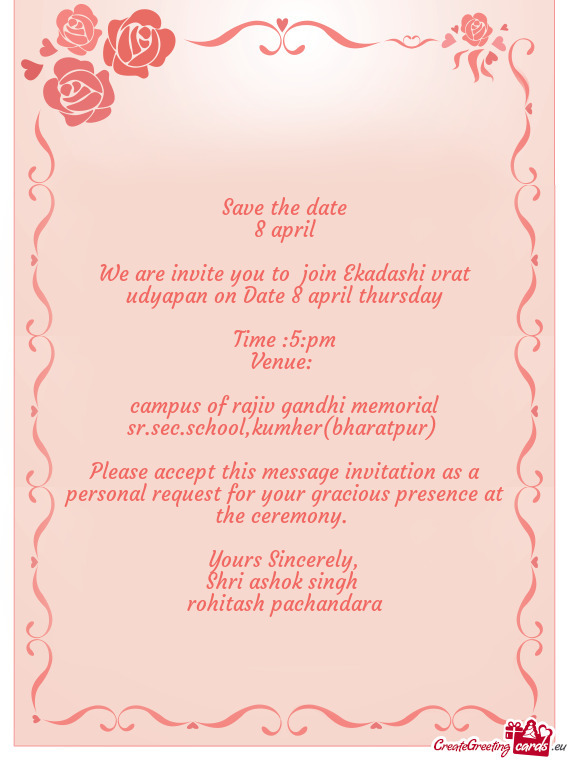 We are invite you to join Ekadashi vrat udyapan on Date 8 april thursday