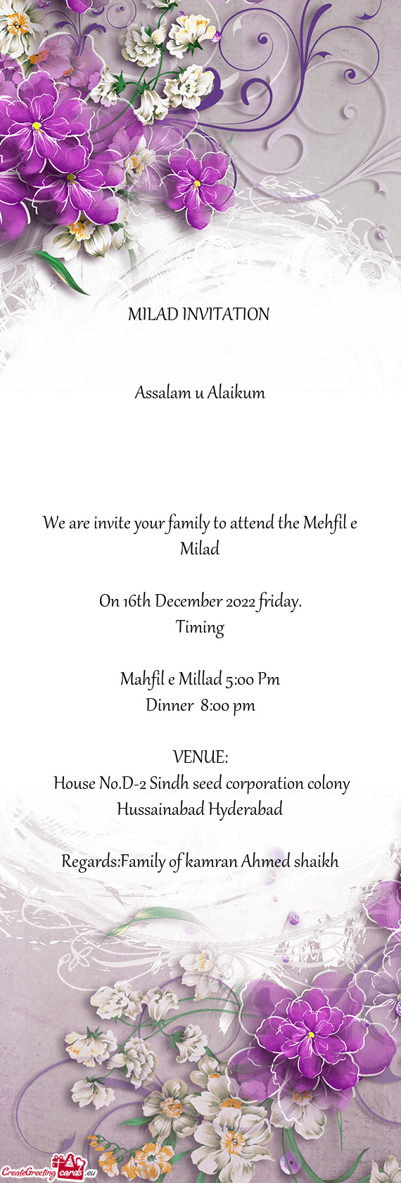 We are invite your family to attend the Mehfil e Milad