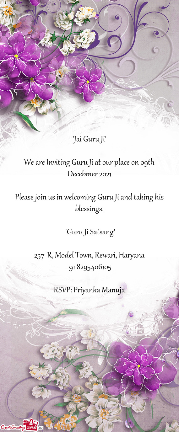 We are Inviting Guru Ji at our place on 09th Decebmer 2021