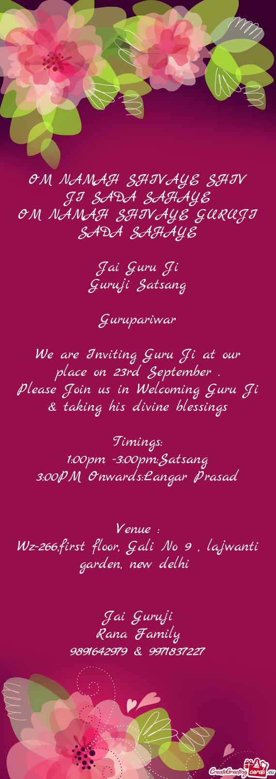 We are Inviting Guru Ji at our place on 23rd September