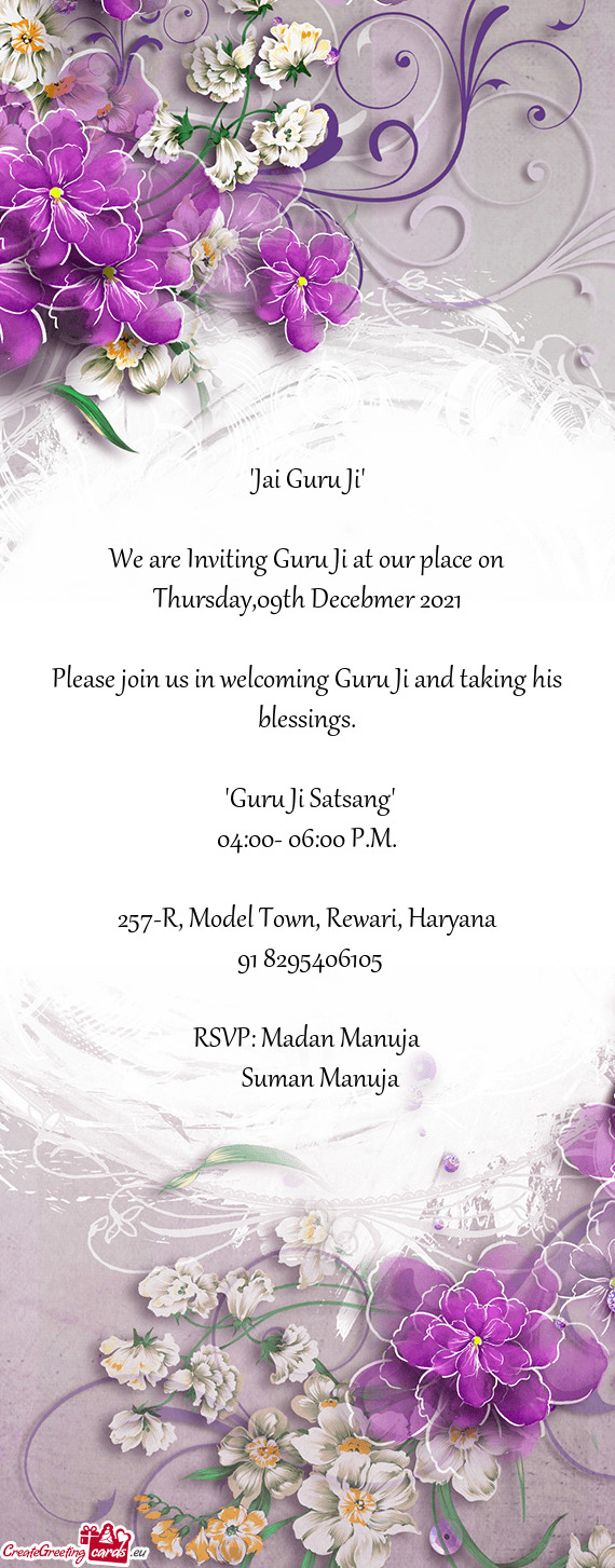 We are Inviting Guru Ji at our place on Thursday,09th Decebmer 2021