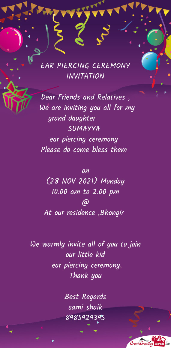 We are inviting you all for my grand daughter - Free cards