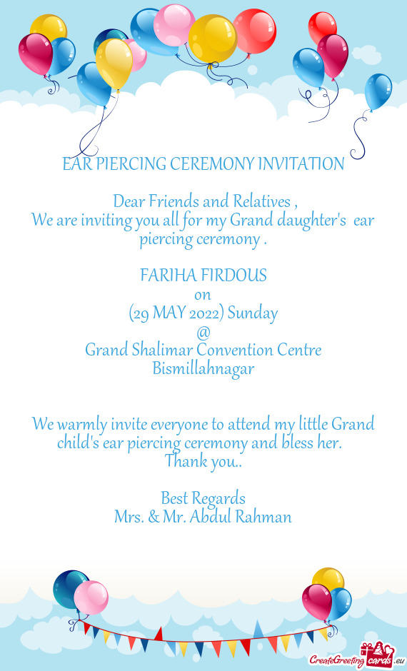We are inviting you all for my Grand daughter