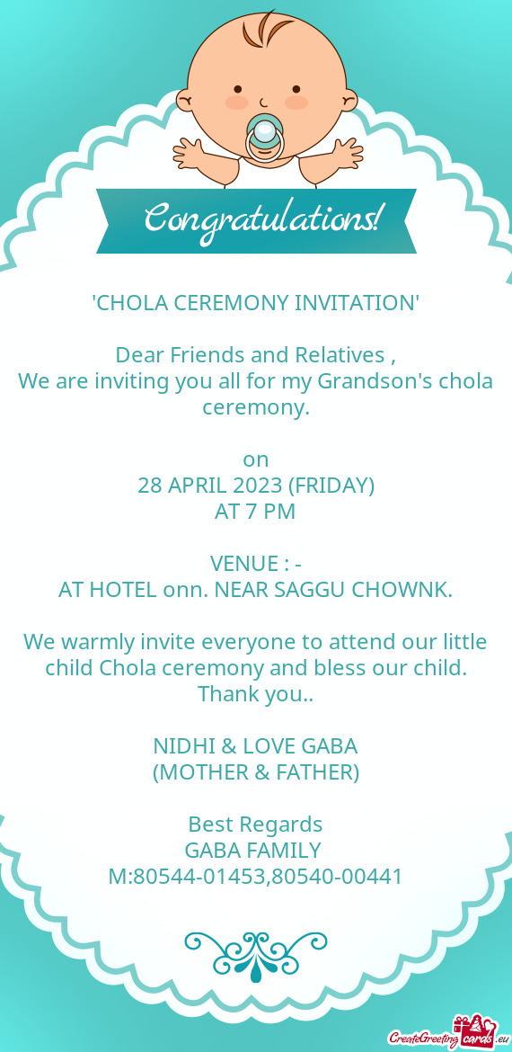 We are inviting you all for my Grandson