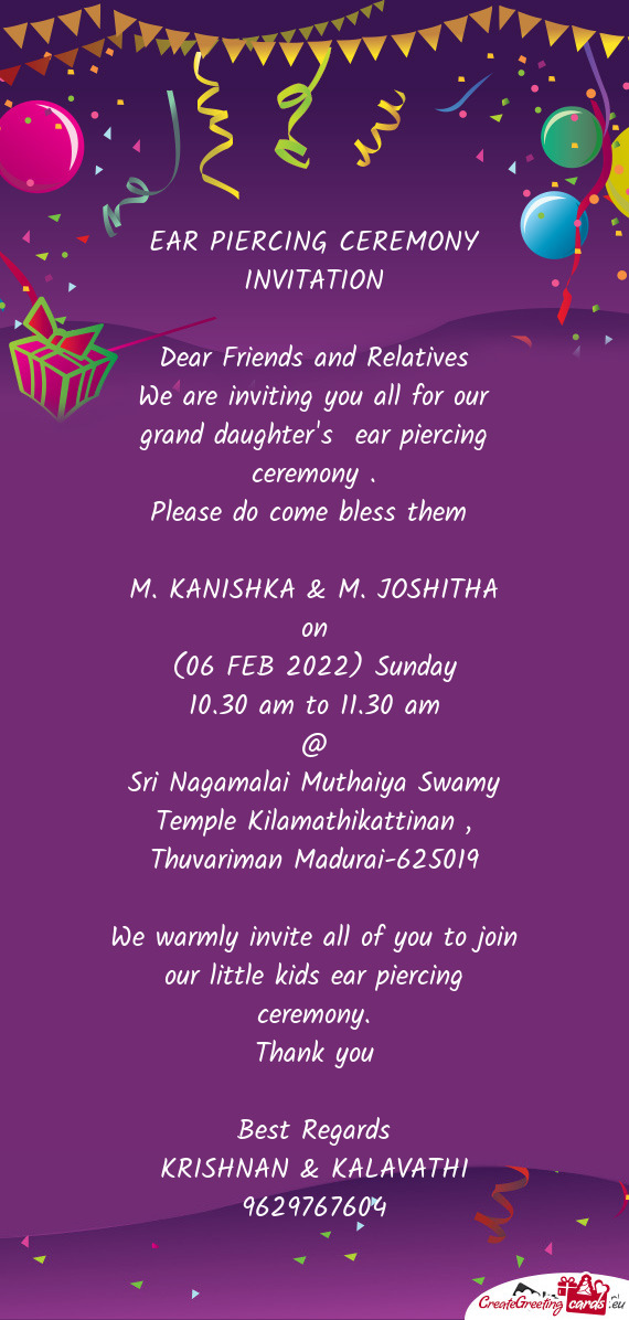 We are inviting you all for our grand daughter