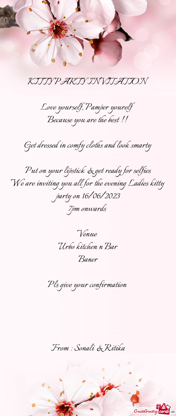We are inviting you all for the evening Ladies kitty party on 16/06/2023