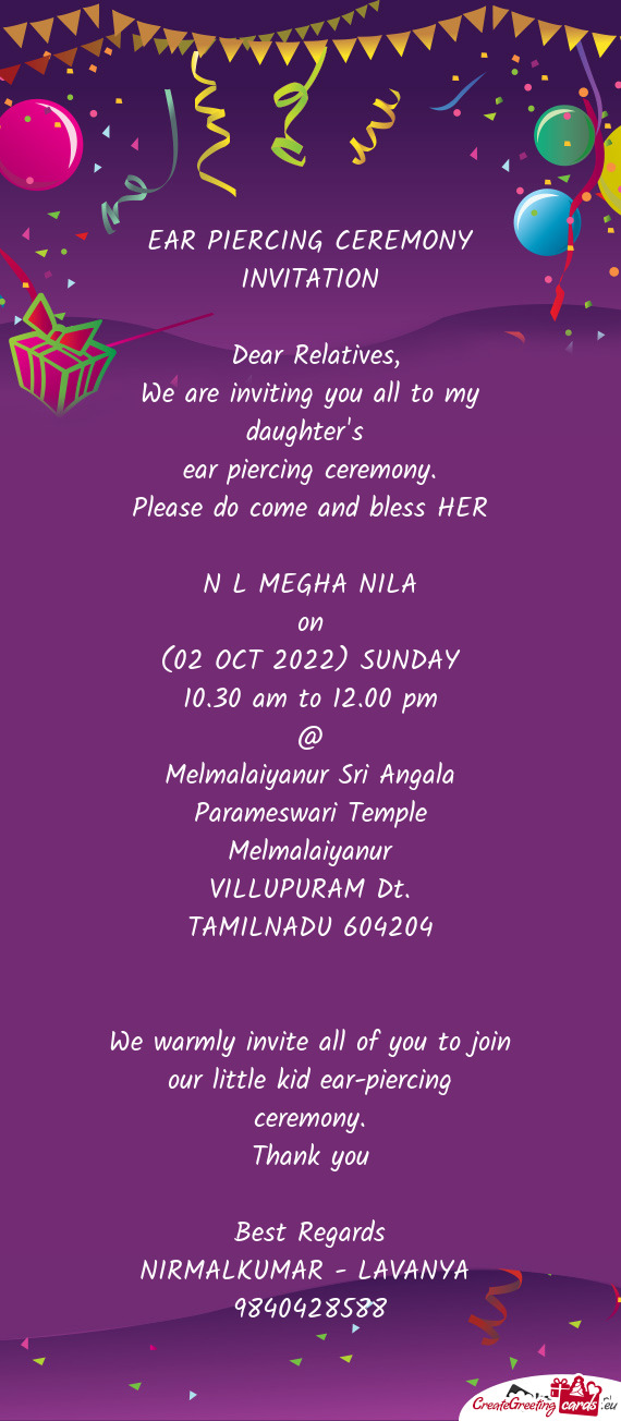 We are inviting you all to my daughter